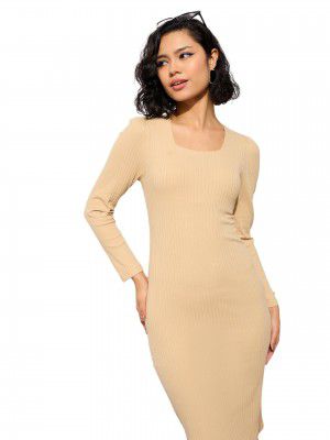 Black Rib Square Neck FS Midi Dress