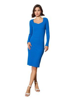 Black Rib Sweetheart Neck Knee Dress