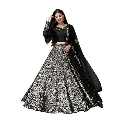 Black Velvet Embellished Lehenga Choli Set with Dupatta
