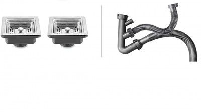 BLACKADO DOUBLE BOWL HANDMADE KITCHEN SINK PIPE COUPLING SET, DOUBLE BOWL CONNECTOR, PIPE + COUPLING SET
