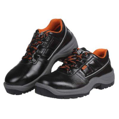 BLACK+DECKER Black Grain Leather Safety Shoes for Men BXWB0111IN  Size-05