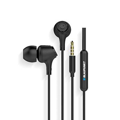 Blaupunkt EM01 in-Ear Wired Earphone with Mic and Deep Bass HD Sound Mobile Headset with Noise Isolation and with customised Extra Ear gels(Black)