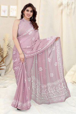BLEESBURY  Self Design, Color Block, Dyed, Ombre, Hand Painted Bollywood Chiffon Saree (Pink)