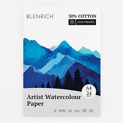 Blenrich Watercolour Paper: 300 GSM, 30% Cotton, Cold Pressed (A4 / 24 Sheets)