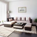 Blisscraft Marbon 8 Seater Fabric LHS L Shape Sofa Set with Centre Table & 2 Puffy (Cream-Brown)...