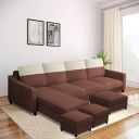 Blisscraft Smartan 8 Seater Fabric LHS L Shape Sofa Set with Puffy (Brown)...