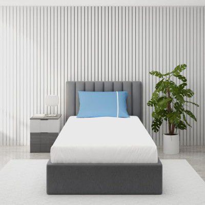 BLISSHOME Bedsheet for Single Bed 100% Cotton 150 TC, 1 Bed Sheet, 1 Pillow Cover Home, Solid with Contrast Pillow & Piping (White & Sky Blue)