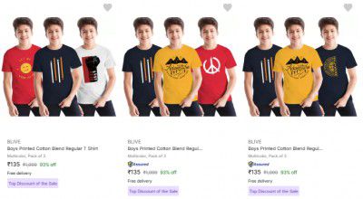 BLIVE Kids T-shirt Pack of 3 | Start at Rs.135 