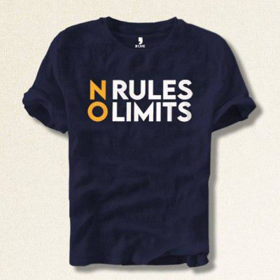BLIVE Men Typography Round Neck Yellow, Navy Blue T-Shirt