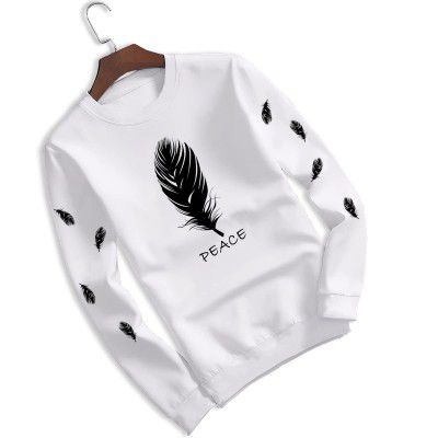 BLIVE Mens Round Neck Full Sleeve T-Shirt | Printed White T-Shirt