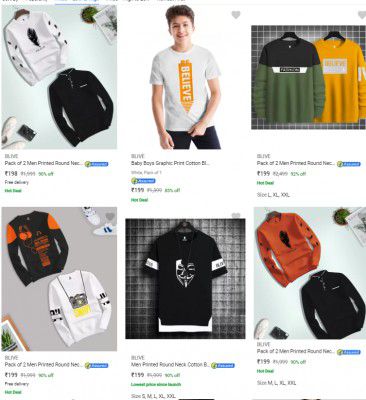 BLIVE Pack of 2 Men T-shirts @ ₹198
