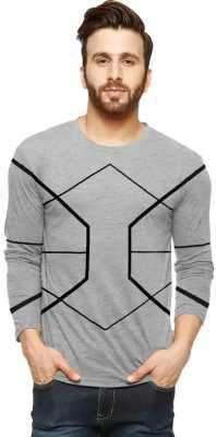 BLIVE Printed Men Round Neck Grey T-Shirt