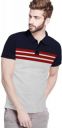 BLIVE Striped Men Polo Neck Dark Blue, Grey T-Shirt...