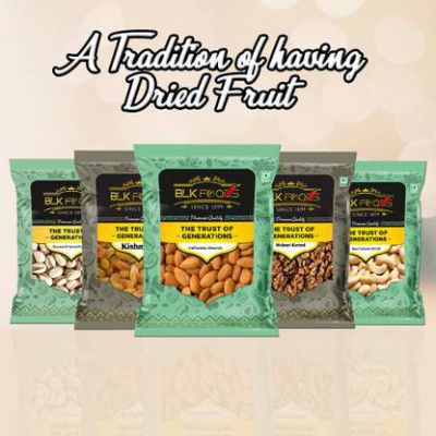 BLK FOODS Dry fruits combo pack of Healthy i Badam Kaju Pista Kishmish Akhrot (150g X 5 ) Cashews, Almonds, Pistachios, Walnuts, Raisins  (5 x 150 g)