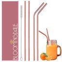 Bloomingdale Reusable Stainless Steel Straw with Cleaning Brush Long Metal Straws for Drinking, Reusable Set of 5 (2- Bend Pipe, 2- Long Straw, 1-Cleaning Brush) - Rose Gold...