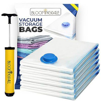 Bloomingdale Vacuum Bags For Travel Reusable Vacuum Bags For Clothes With Pump For Space Saving Ziplock Bags For Travel Packing Blankets Compression Vacuum Storage Bags, Vacuum Bag- Set Of 6 (3L, 3J)