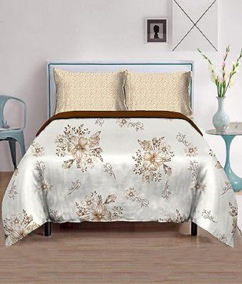 Blossoms pure100% Cotton King Size bedsheets with 2 Pillow Cases. 112 inch x 112 inch Sheets with Floral Designs on offwhite bedsheets with Engineered Pillows to Make Your Bedroom More Alluring.