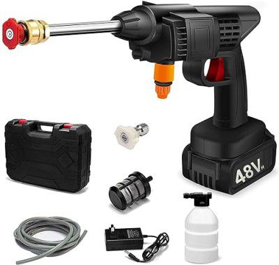 BluBasket Cordless 48V Electric High-Pressure Car Washer Machine Accessories Portable Power ABS Material Multi-Function 3 in 1 Nozzle 5M Pipe (1-pcs)