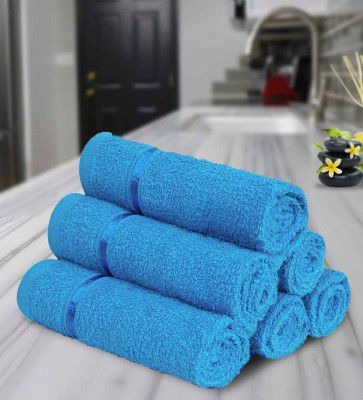 Blue Cotton Solid 450 GSM Face Towels (Set of 6)