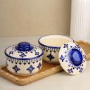 The Earth Store Blue Drape Multipurpose Ceramic Donga Set of 2, 500 ML Serving Bowls...