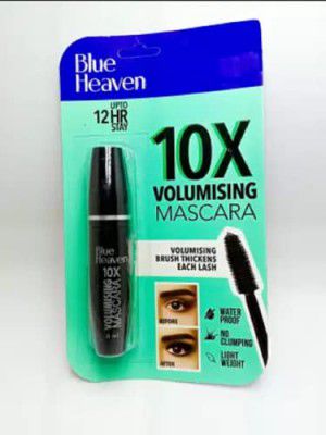 BLUE HEAVEN 10X Volumising Mascara Water Proof Upto 12HR Stay 8ML Set Of 1 8 ml (Black)