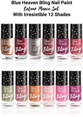 BLUE HEAVEN Bling Nail Paint Colour Mania Set MultiColor (Pack of 12)