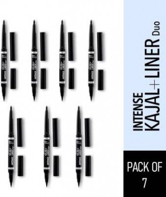 BLUE HEAVEN Intense Duo Kajal/Eyeliner, Pack of 7 (Jet Black, 0.85 ml)
