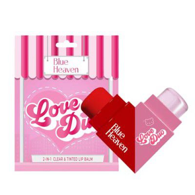 Blue Heaven Love Duo Dual-Sided, Clear & Tinted Lip Balm | Long Lasting Hydration | Enriched with Shea Butter & Aloe Vera | SPF Protection |HunBun (Clear+ Cherry), 2.5gm*2