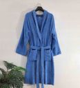 Blue Solid Cotton Unisex Bath Robe (XL)...