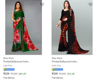 Blue Wish Womens Sarees upto 90% off