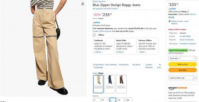 Blue Zipper Design Baggy Jeans