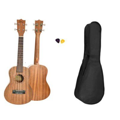 BLUEBERRY UK-10 Concert Ukulele, Nylon String, Sapele Body, Engineering Wood Fingerboard & bridge, Matte Finish, with Bag and Picks - 23 Inch (Natural Brown)