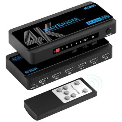 BlueRigger 4K HDMI Switch 5 in 1 Out (4K 60Hz) – Compatible with HDTV