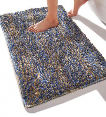 Luxe Home International Blue Solid Microfibre 23x15 Inches Antiskid Bath Mat