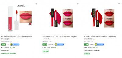 Blushis Lipstick starts at Rs 37