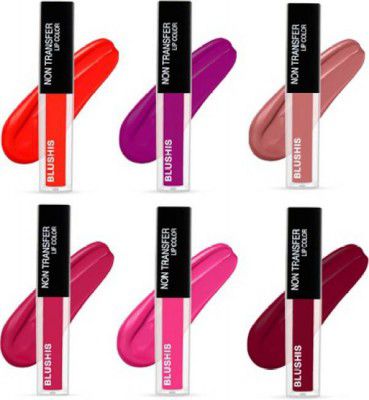 BLUSHIS Non Transfer Liquid Matte Pack of 6 With Trendy Shades ( Red, Nude,Marooon,Epic Magenta,Bright Plum,Pink and purple colour (Multicolour, 21 ml)