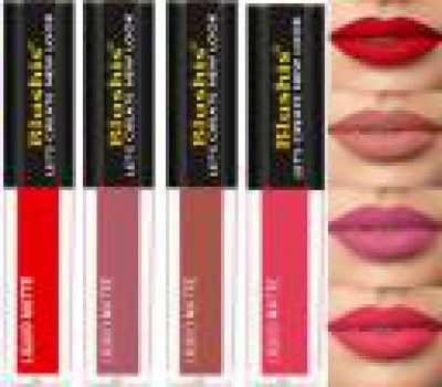 BLUSHIS Non Transfer Waterproof Longlasting Liquid Matte Mini Lipstick Combo Pack Of 4  (Red, Plum, Nude, Candy Flush, 16 ml)
