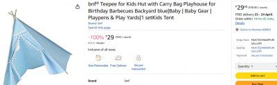 bnf Teepee for Kids Hut with Carry Bag Playhouse for Birthday Barbecues Backyard blue|