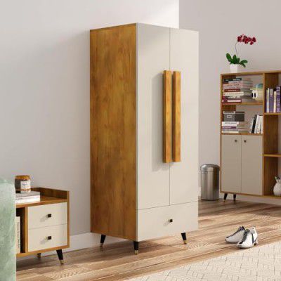 Bniture Wooden Almirah for Clothes, Door for Bedroom, 2 Door Wardrobe with Drawer & Hanging Space (45D x 60W x 150H CM) | 3 Year Warranty 2 (Giant Wood & Frosty White)