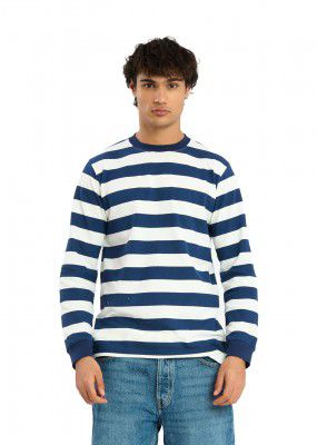 BNWWEAR Men's Crew Neck Navy Stripe Long Tshirt Long Sleeve |