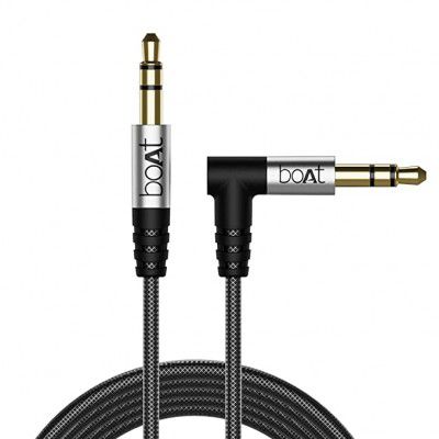 boAt Aux L500 with Gold Plated Tip, Premium Alloy Cover, Mesh Braiding, 1.5 m Tangle-Free 3.5 mm Cable (Silver)
