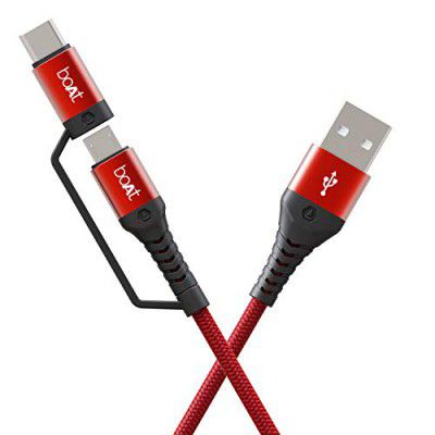 boAt Deuce USB 300 2 in 1 Type-C & Micro USB Stress Resistant, Sturdy Cable (Martian Red)