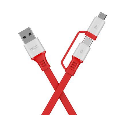 boAt Deuce Usb 500 Stress Resistant Tangle-Free Sturdy 2-In-1 Micro Usb + Type-C 6.5A Fast Charging Cable With 480Mbps Data Transmission, 1.5M Long For Personal Computer (Radiant Red)