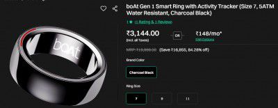 boAt Gen 1 Smart Ring with Activity Tracker (Size 7, 5ATM Water Resistant, Charcoal Black)