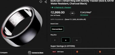 boAt Gen 1 Smart Ring with Activity Tracker (Size 9, 5ATM Water Resistant)