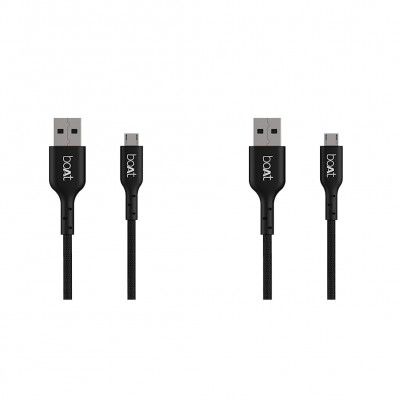 boAt Micro USB 150 Tangle-free, Sturdy Micro USB Cable with 3A Fast Charging & 480mbps Data Transmission, 10000+ Bends Lifespan & Extended 1.5m Length Black) (Pack of 2)