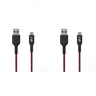 boAt Micro USB 150 Tangle-Free, Sturdy Micro USB Cable with 3A Fast Charging & 480mbps Data Transmission, 10000+ Bends Lifespan & Extended 1.5m Length Black (Pack of 2)