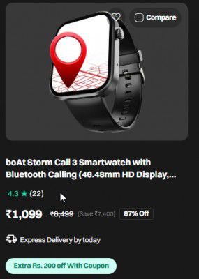 boAt Storm Call 3 Smartwatch with Bluetooth Calling (46.48mm HD Display, IP67 Water Resistant, Active Black Strap)