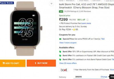 boAt Storm Pro Call, 4.52 cm(1.78') AMOLED Display, 700+ Active Modes, Cricket Score Smartwatch  (Cherry Blossom Strap, Free Size)