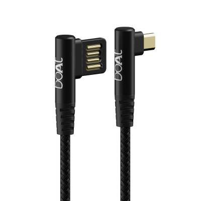 boAt Type C L370 Cable Black, 3A Rapid Charging & 480 Mbps Data Sync, with L Shaped Connector